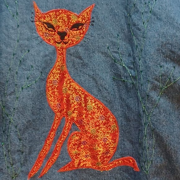 COPY - Tantrums,  womens cat embroidered denim large button up jacket. - Picture 2 of 11